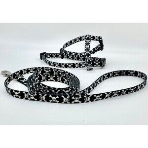 Black and White Skull patterned Dog Cat 6ft leash and harness set